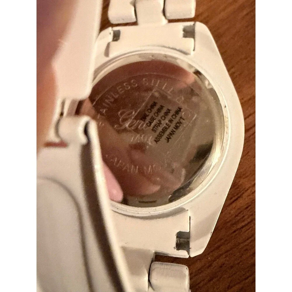 Geneva White Rhinestone Bezel Watch White Link Band Untested Needs Battery